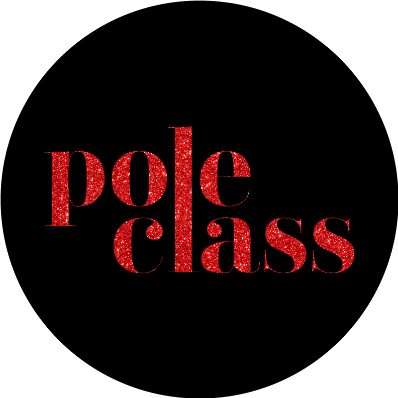 Pole Class logo red glitter on black